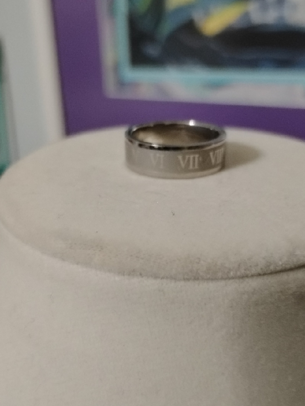 Classic Roman Numeral Stainless Steel Woman's Ring - Size 5&1/2